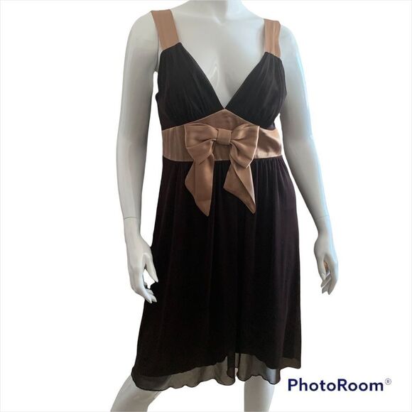 Enfocus Studio  Short Prom Dress Brown & Gold Large Bow Midi Size 14 - Picture 1 of 11